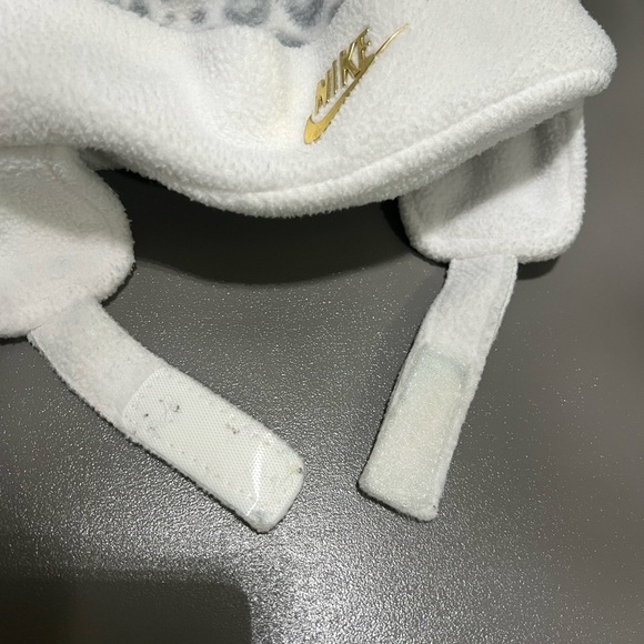 Nike White and Gray Leopard Print Fleece Hat with Ear Flaps - Picture 4 of 5